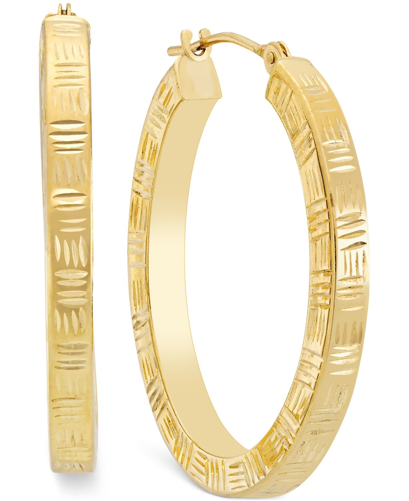 Macy&#39;s Etched Hoop Earrings In 10k Gold in Metallic (Yellow Gold) | Lyst