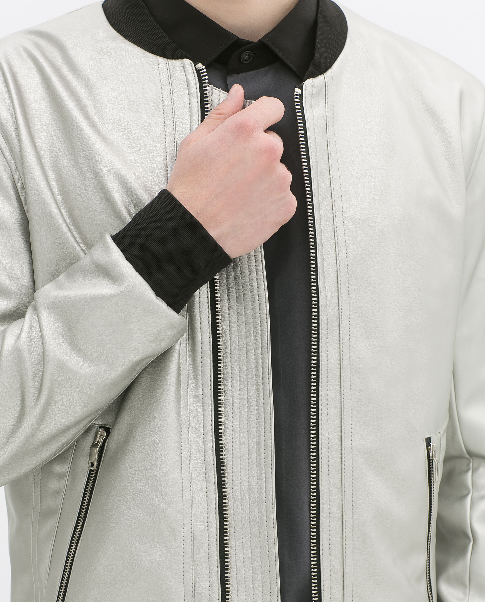 silver metallic jacket zara