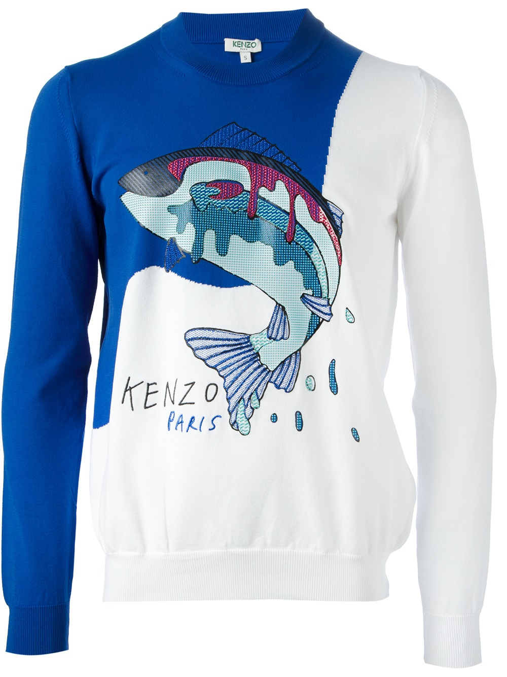KENZO Fish Sweatshirt in White (Blue 