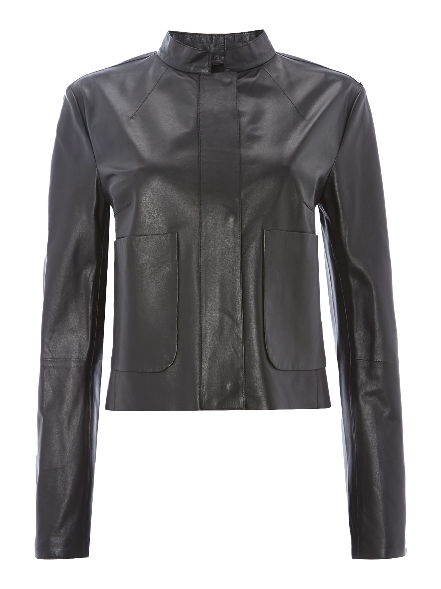 Sportmax Code Longsleeve Leather Jacket With Pocket Detail In Gallery