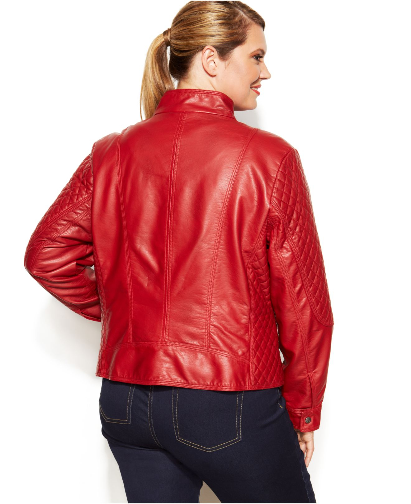 Jessica Simpson Plus Size FauxLeather Quilted Moto Jacket