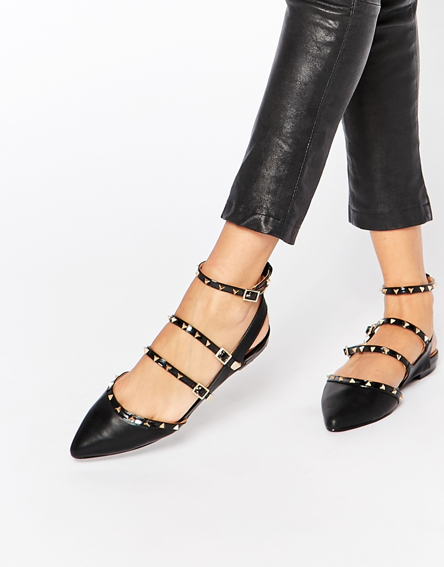 ALDO Ldo Zerah Black Studded Flat Black Shoes | Lyst