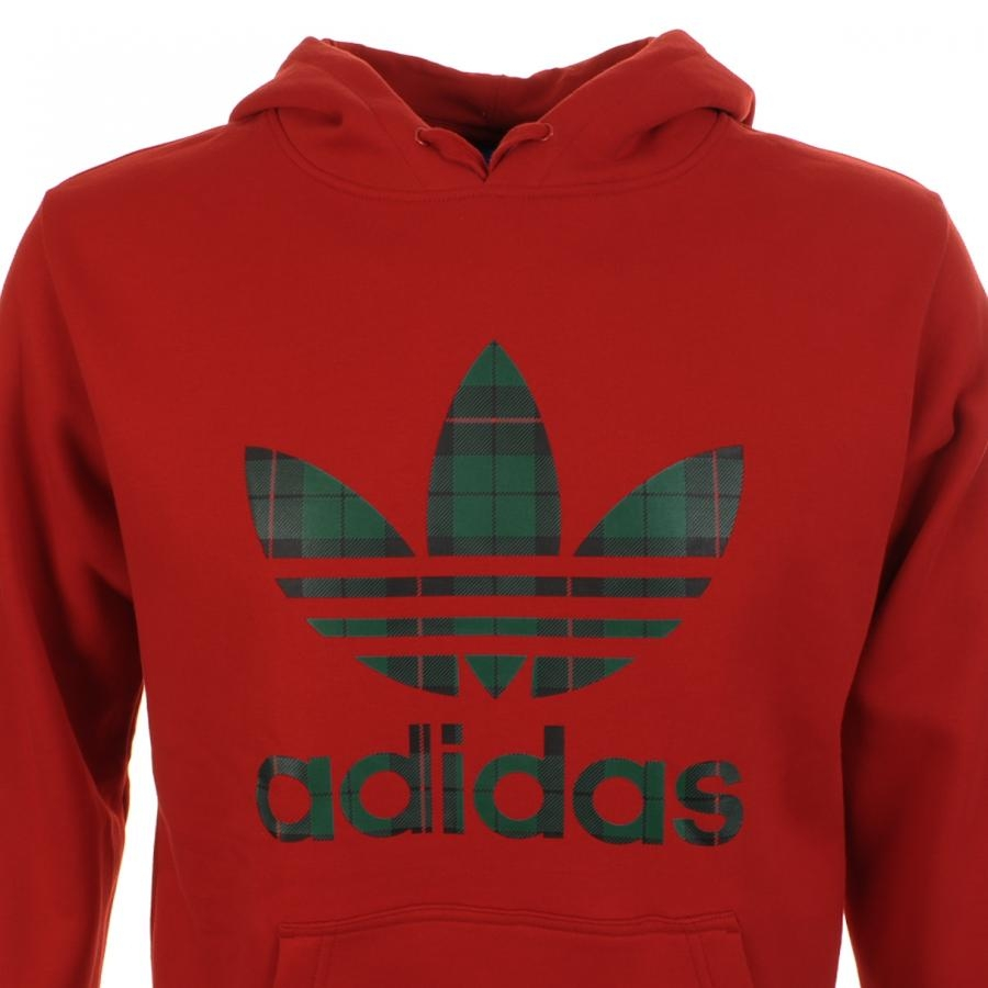 adidas Originals Plaid Trefoil Hooded Jumper in Red for Men - Lyst
