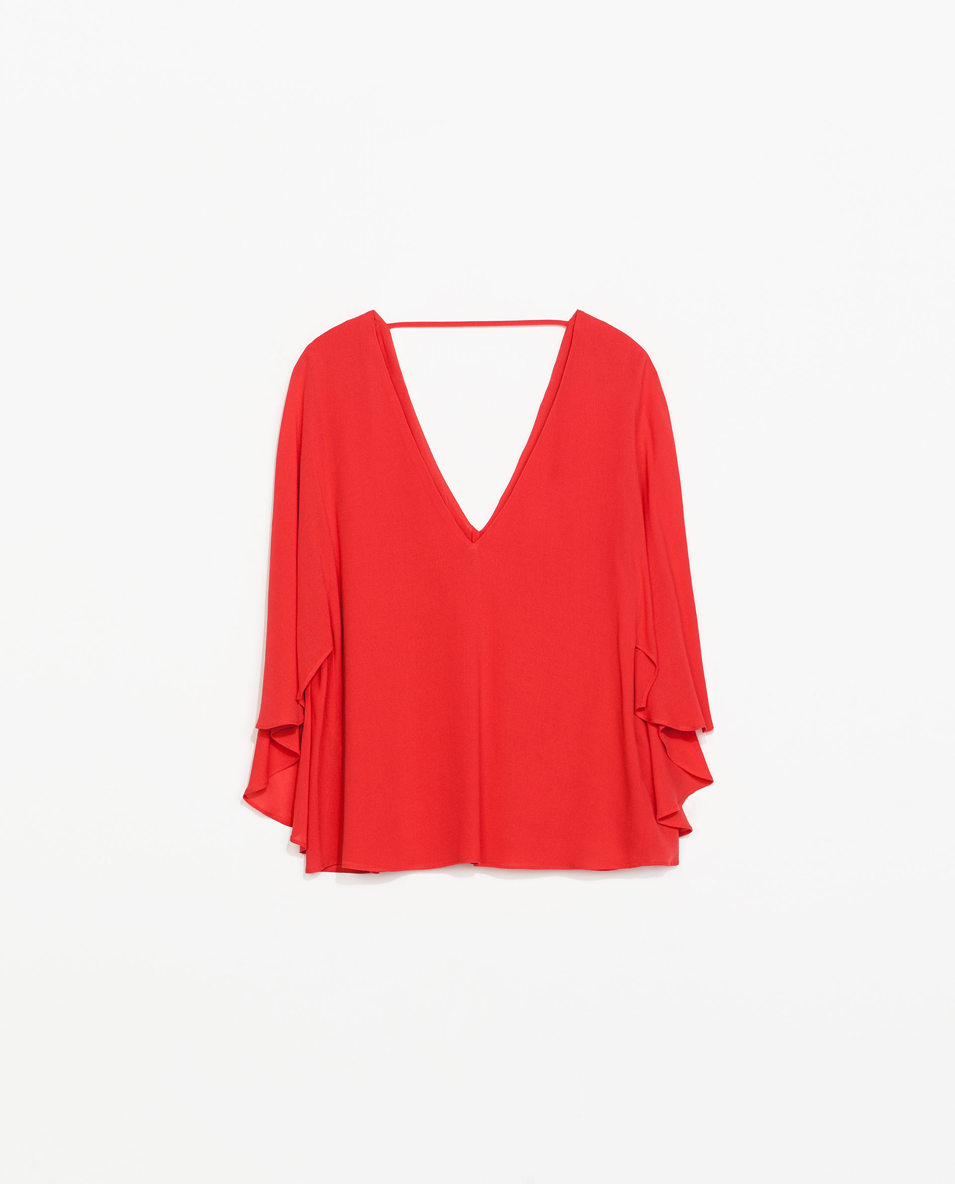 Zara Flowy VNeck Blouse in Red (Strawberry) Lyst