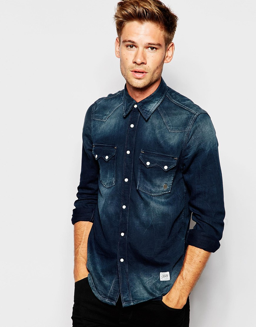 dark wash denim shirt mens