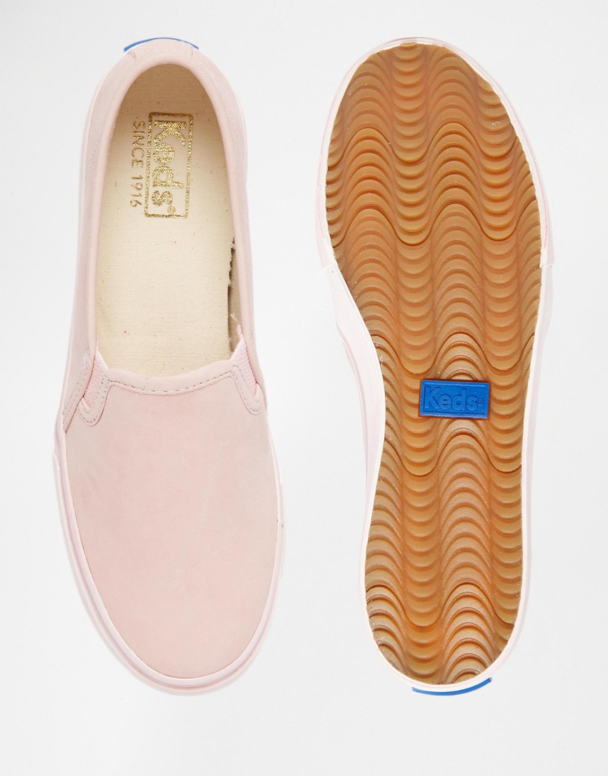 Keds Double Decker Washed Leather Pale Pink Slip On Plimsoll Trainers | Lyst