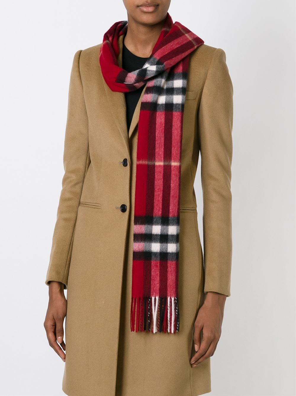 Burberry Checked Scarf in Red | Lyst
