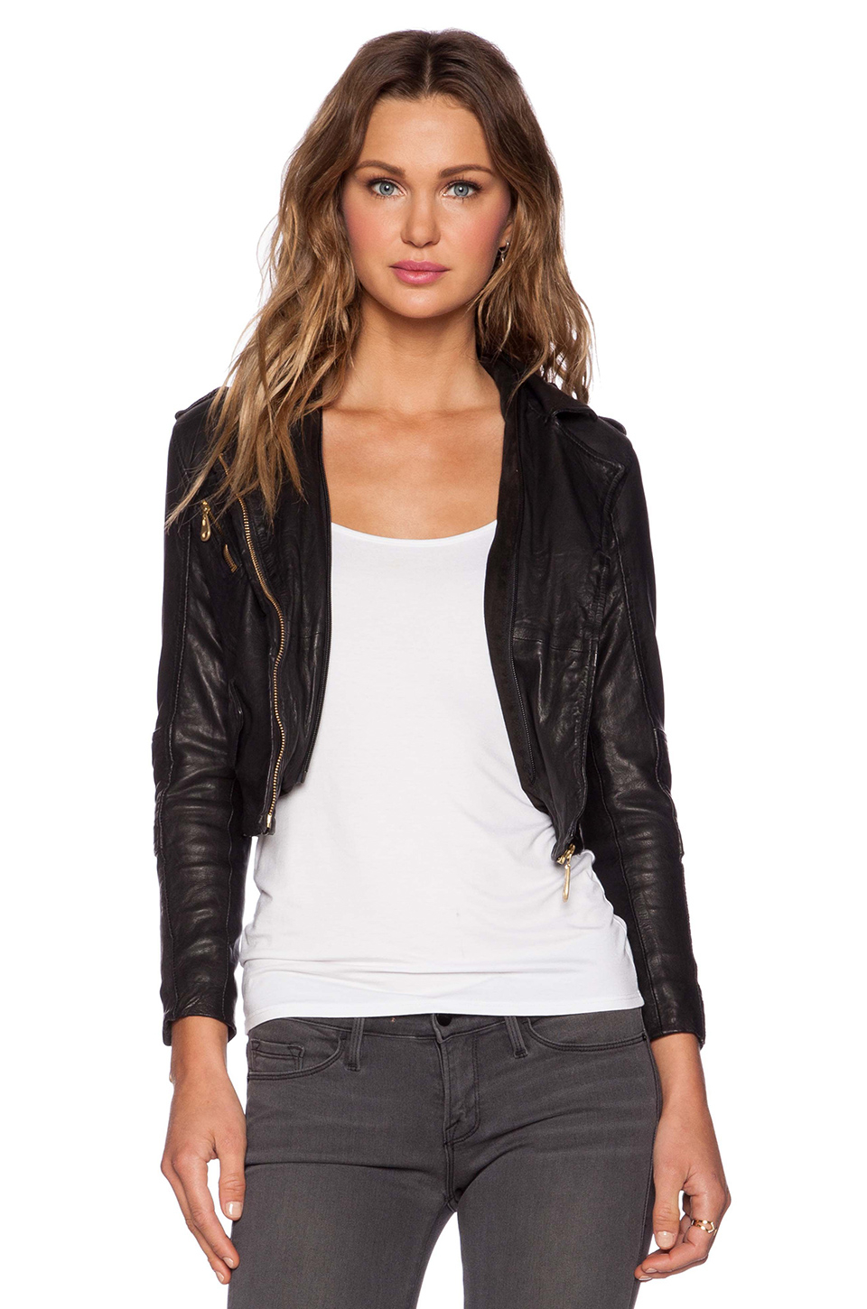 Doma Leather Fitted Cropped Jacket in Black | Lyst