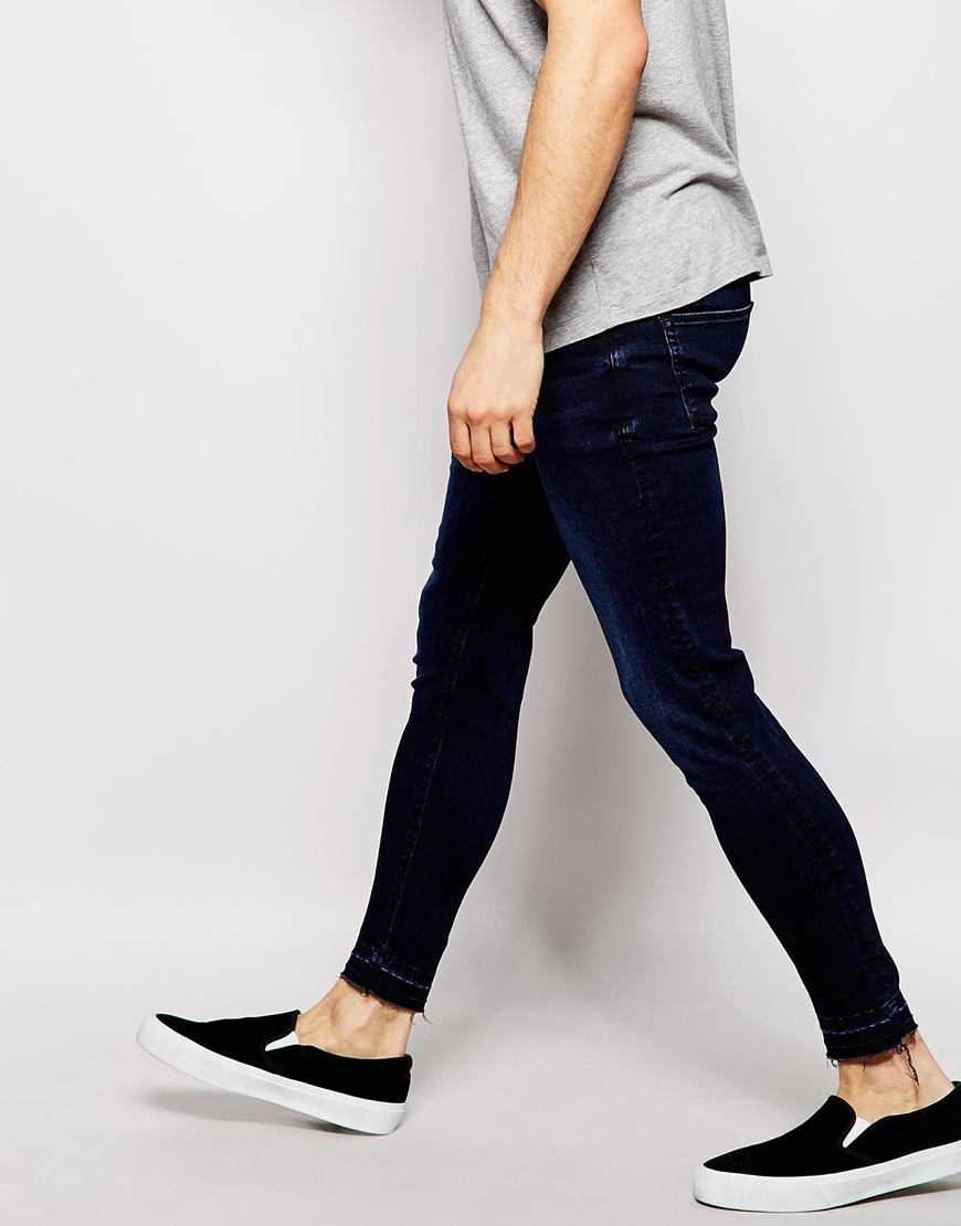 Asos Extreme Super Skinny Jeans With Raw Hem In Blue For Men Lyst