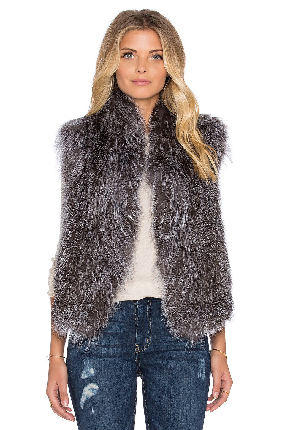Lyst June Knitted FoxFur Vest in Gray