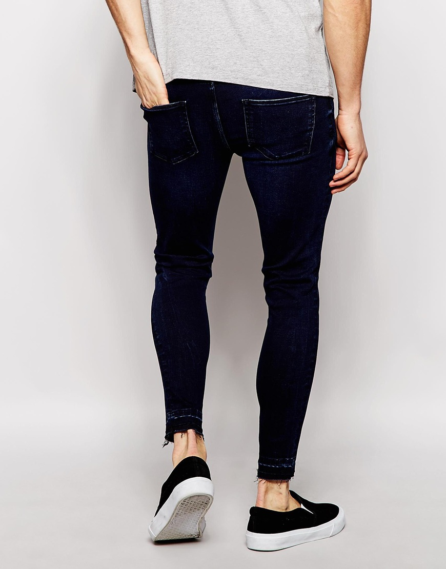 ASOS Extreme Super Skinny Jeans With Raw Hem in Blue for Men - Lyst