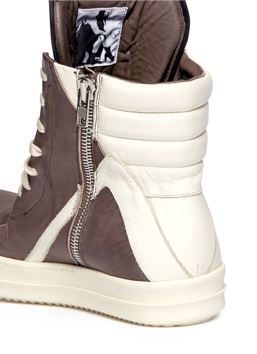 Rick Owens 'geobasket' Leather Sneakers in Brown for Men | Lyst