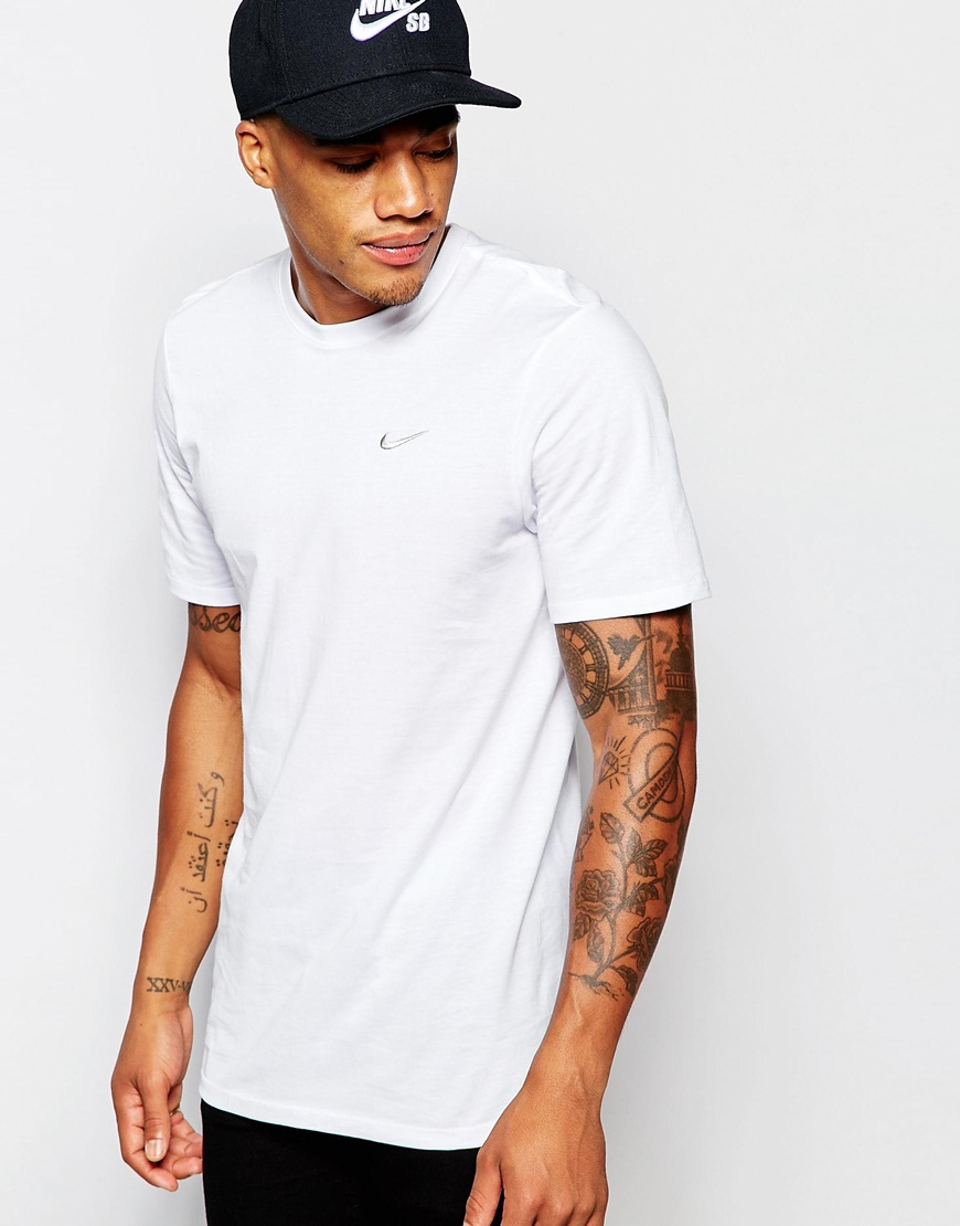 nike t shirt with embroidered swoosh in white for lyst nike t shirt with embroidered swoosh in white for lyst