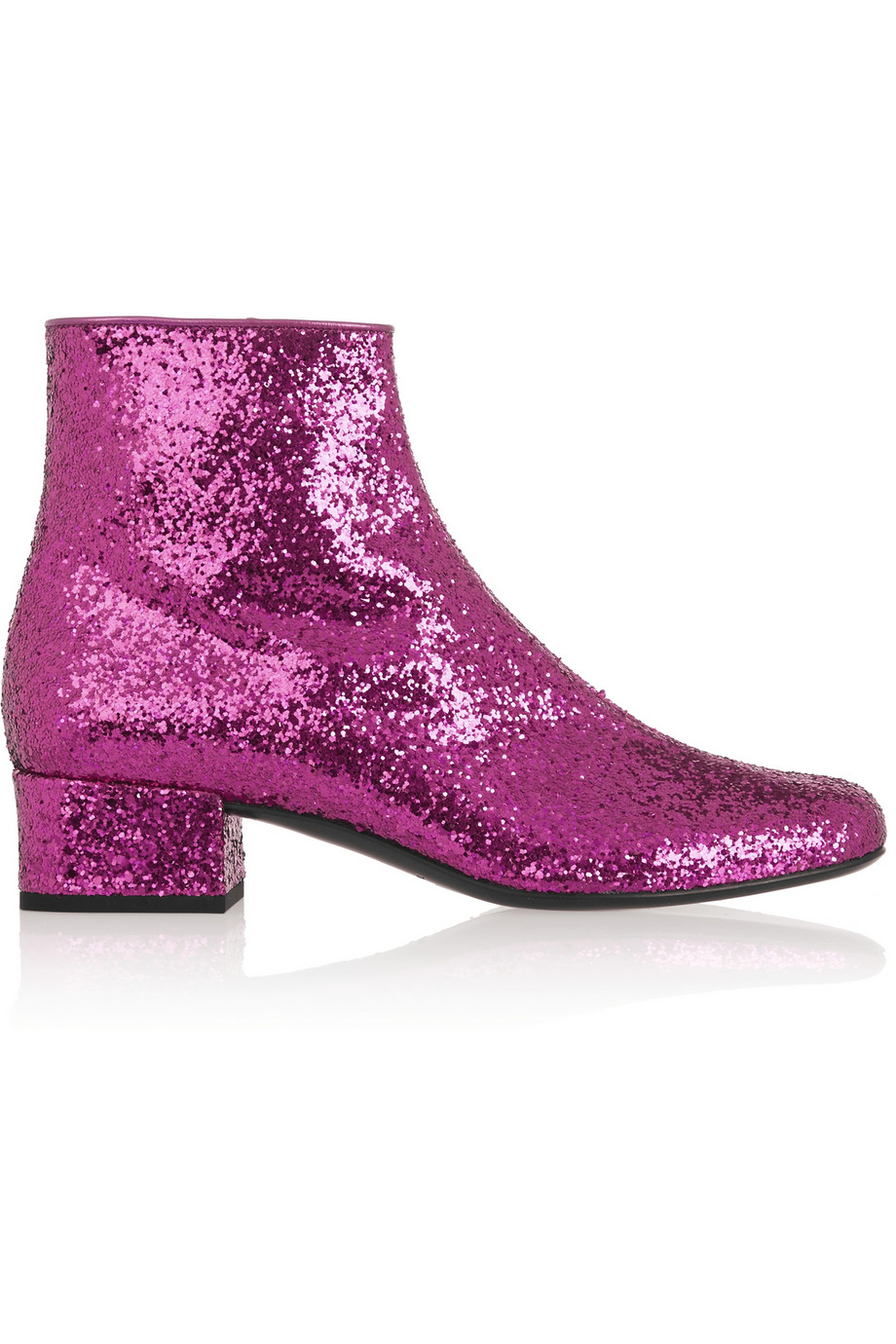 Saint Laurent Glitter-Finished Leather Ankle Boots in Pink (Purple) - Lyst