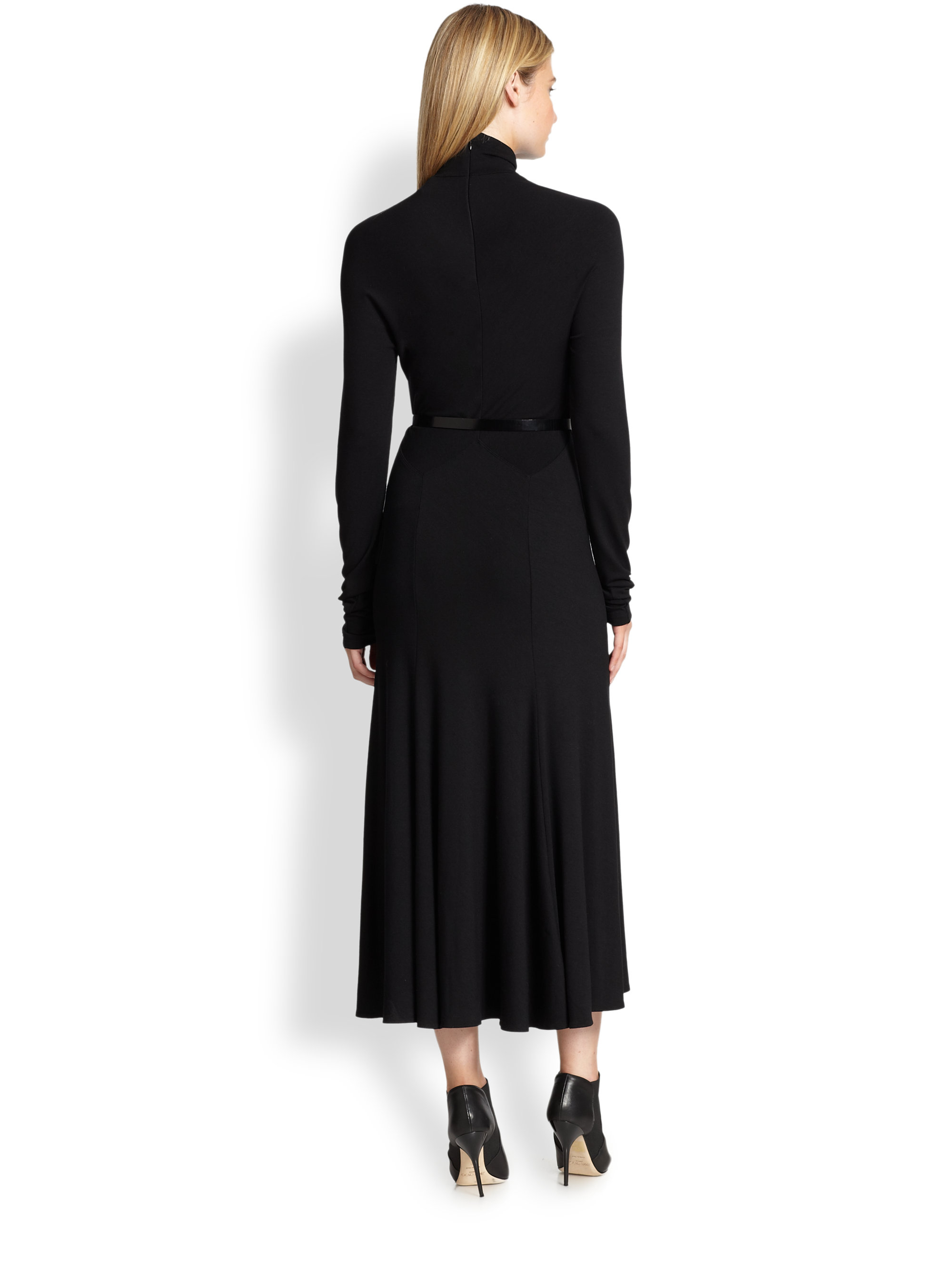 Lyst - Donna Karan Belted Jersey Maxi in Black
