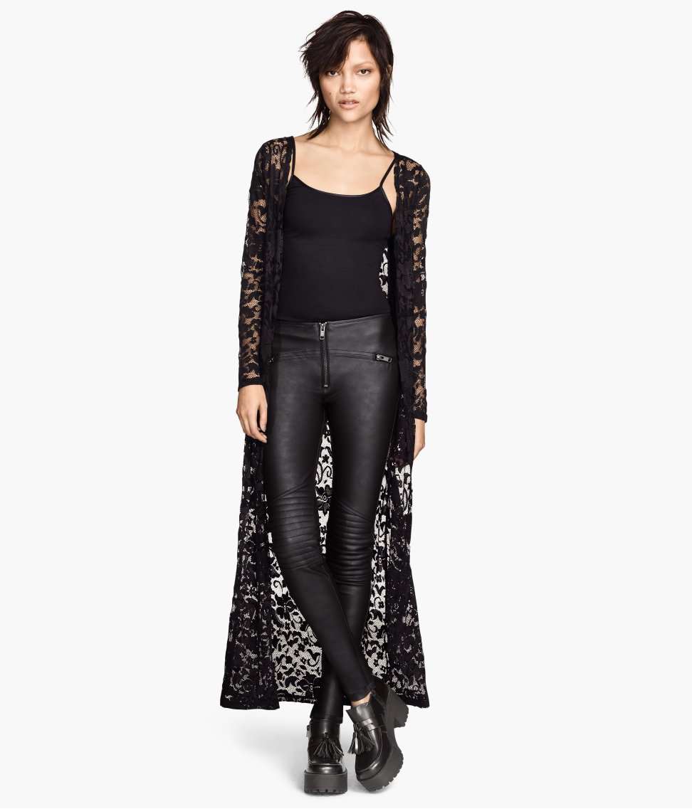 H&M Long Lace Cardigan in Black | Lyst