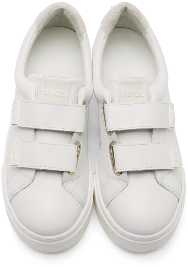 KENZO White Leather Velcro Platform Sneakers