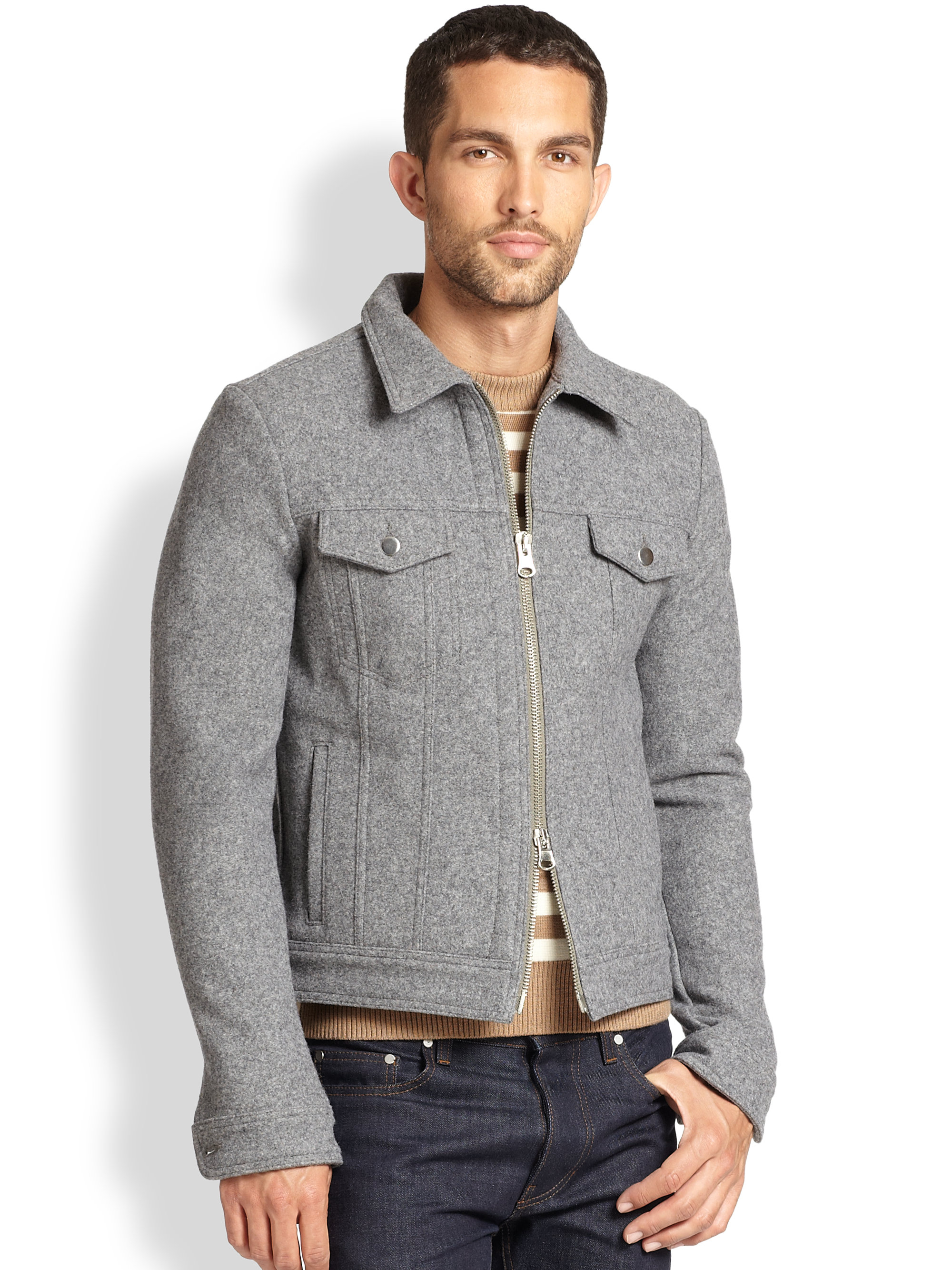 AMI Wool Jacket in Gray for Men - Lyst