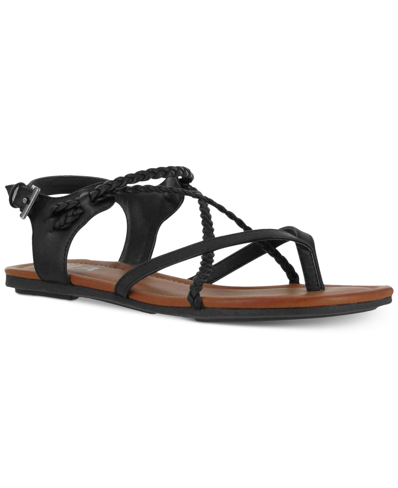 MIA Adriana Braided Flat Strappy Sandals in Black | Lyst