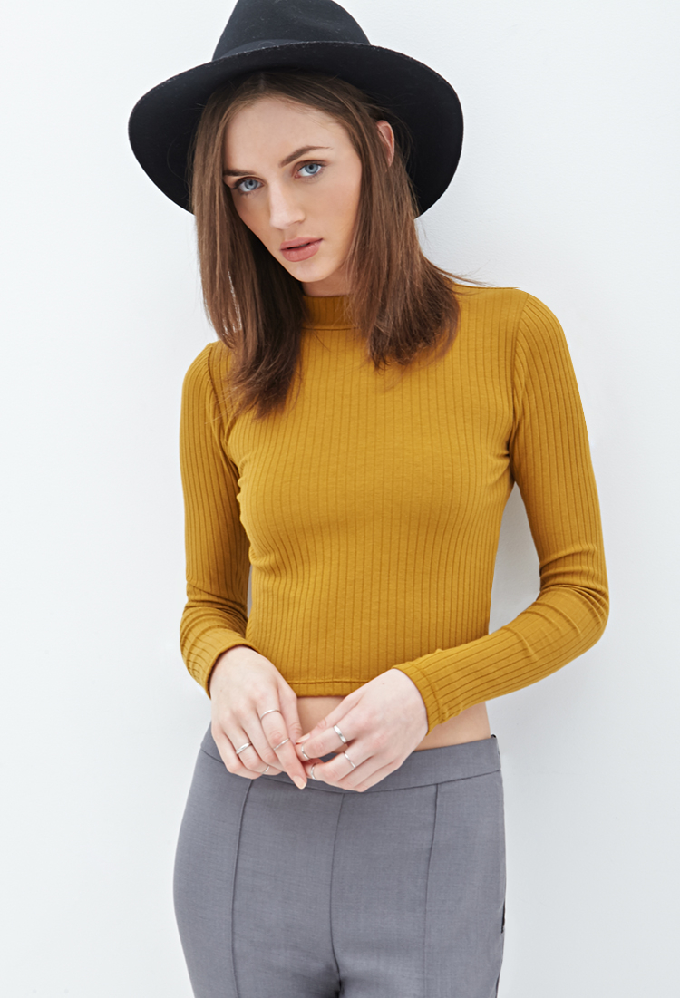 mustard mock neck top