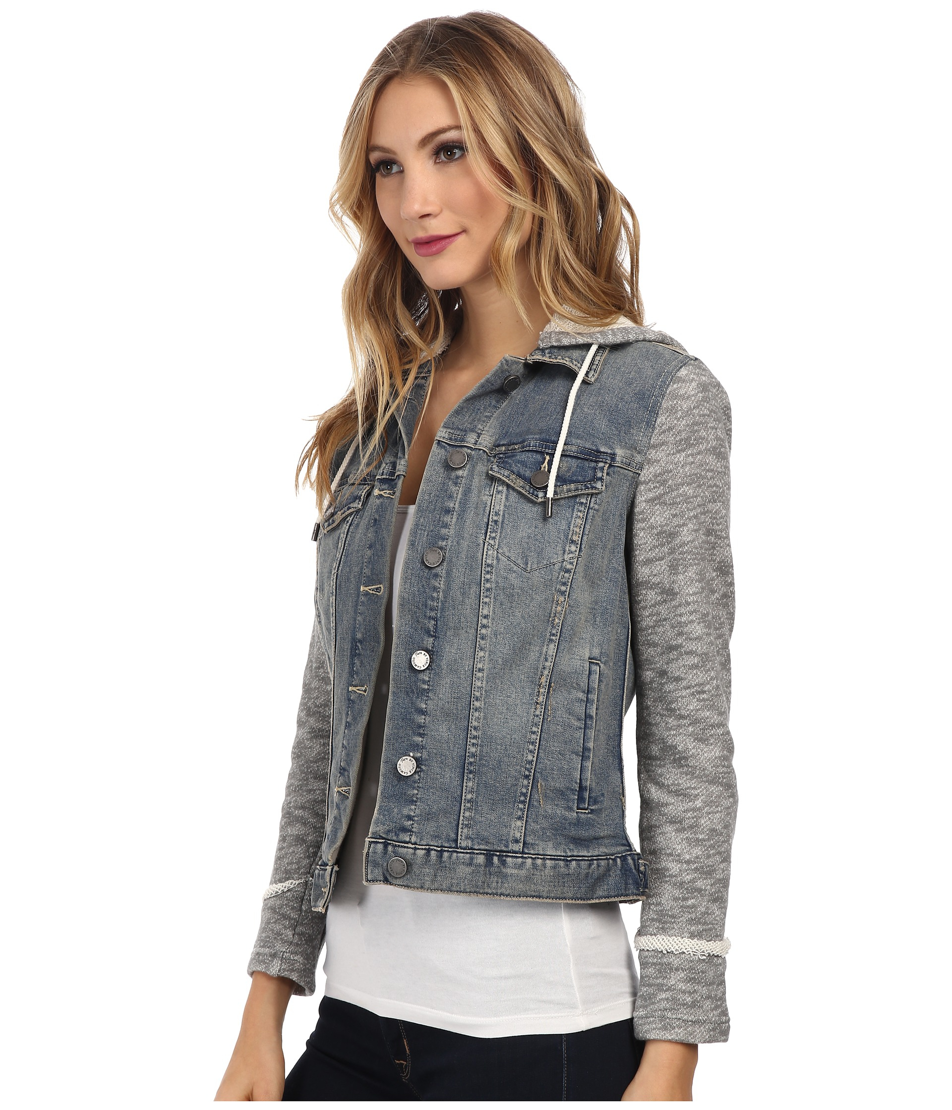 Two by vince camuto French Terry Hooded Denim Jacket in Blue | Lyst