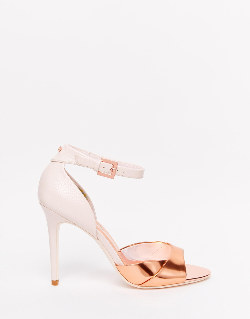 white and rose gold heels