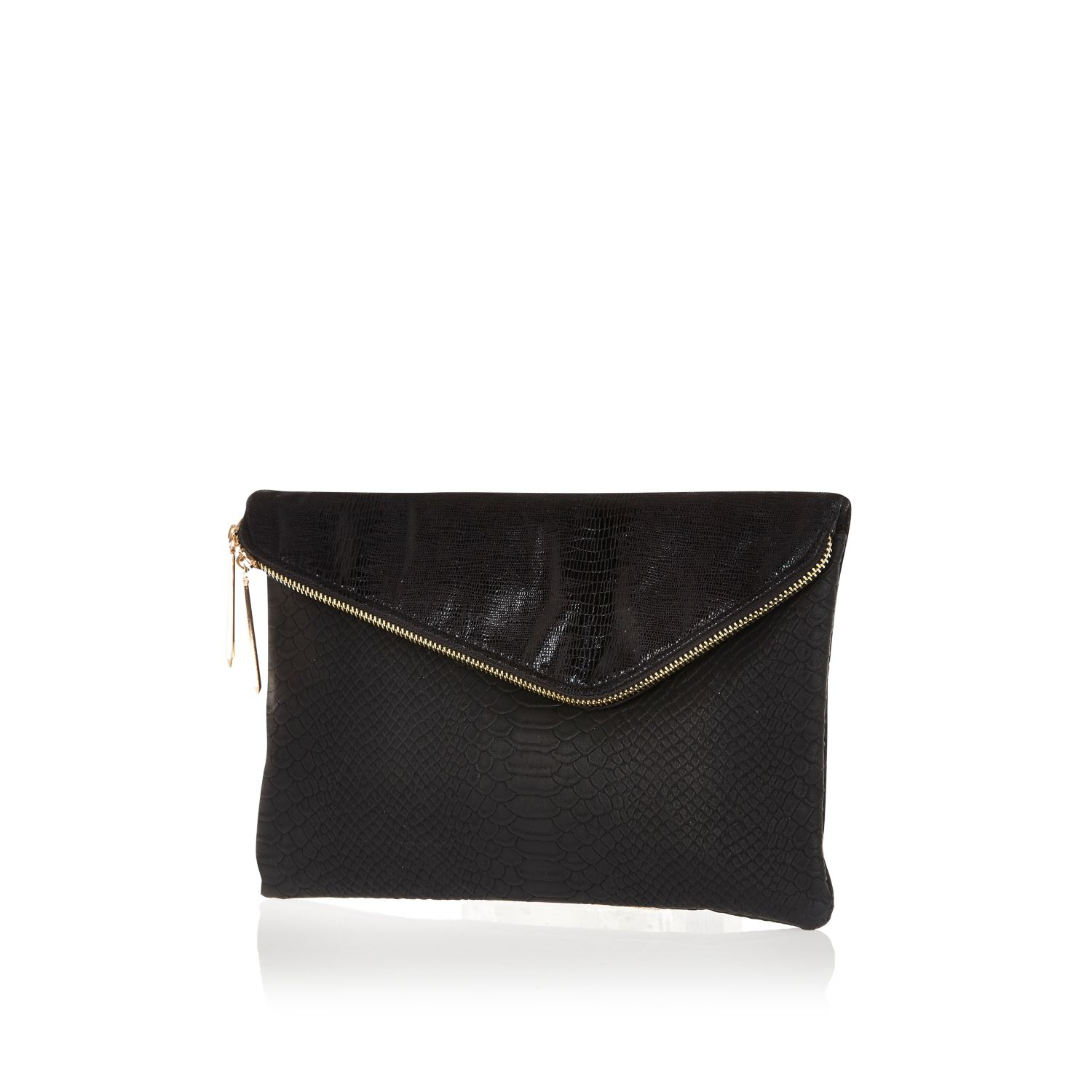 River island Black Large Asymmetric Zip Clutch Bag in Black Lyst