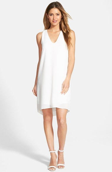 Dkny Textured Sleeveless V-Neck Shift Dress in White | Lyst
