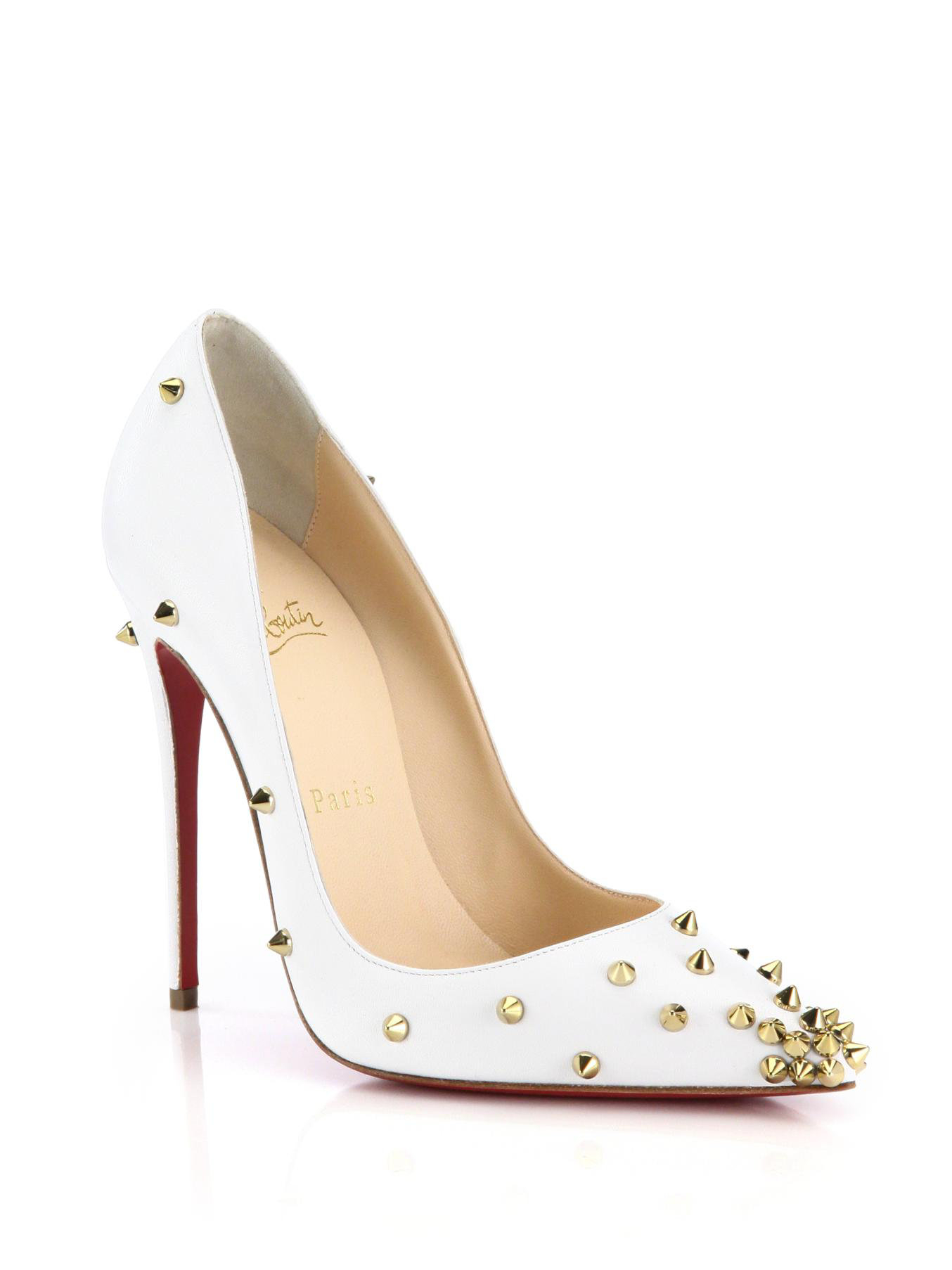 Christian Louboutin Degraspike Studded Leather Pumps in White - Lyst