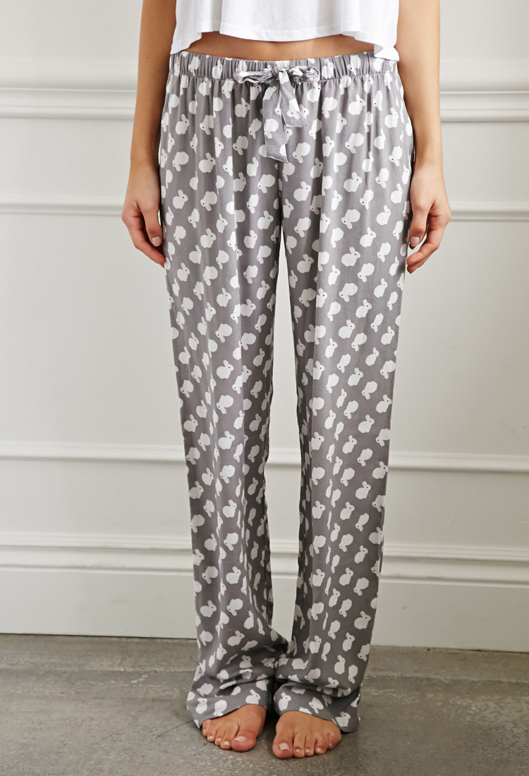 Forever 21 Bunny Print Pj Pants in Grey/Ivory (Gray) - Lyst