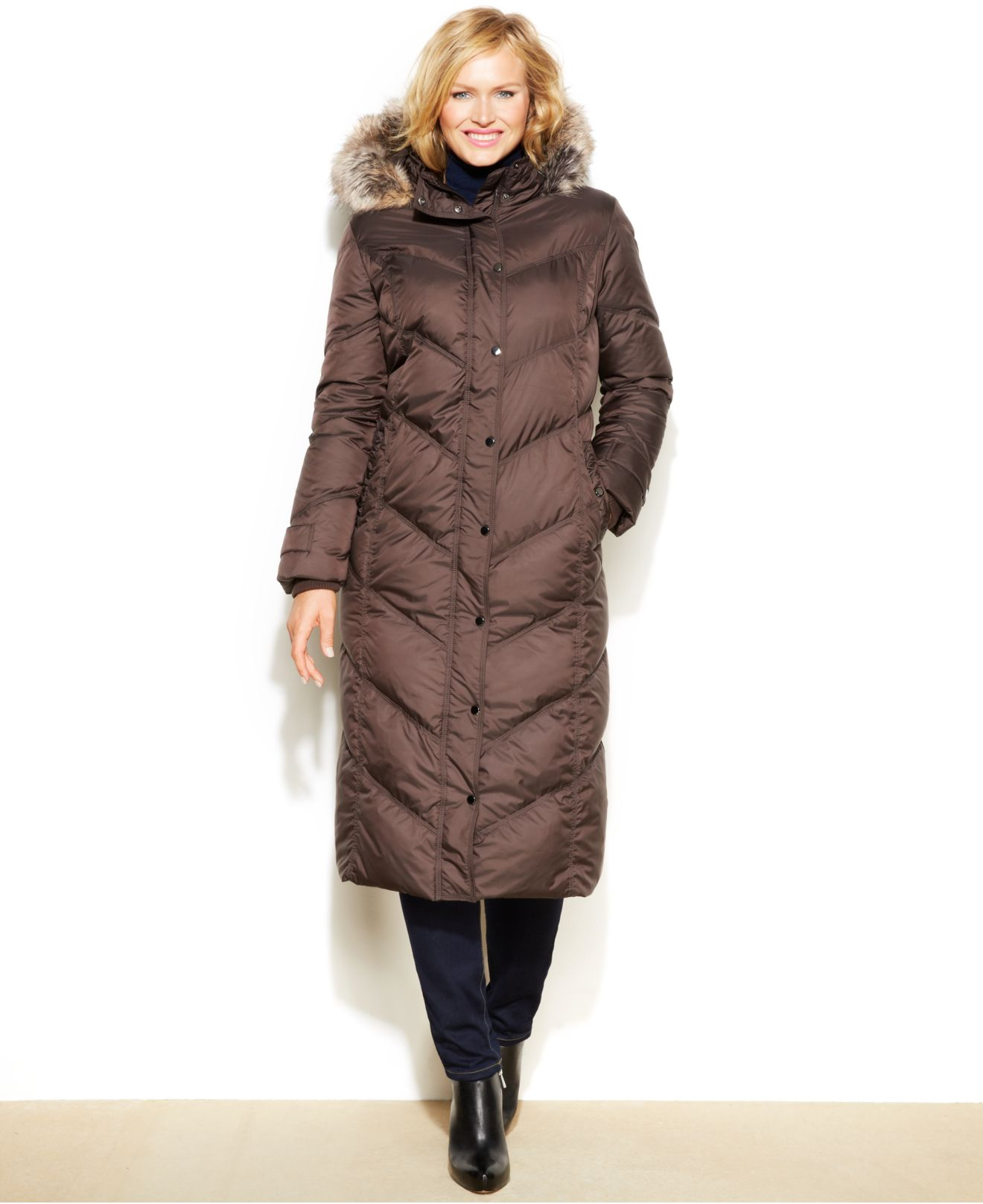 london fog faux fur hooded puffer coat