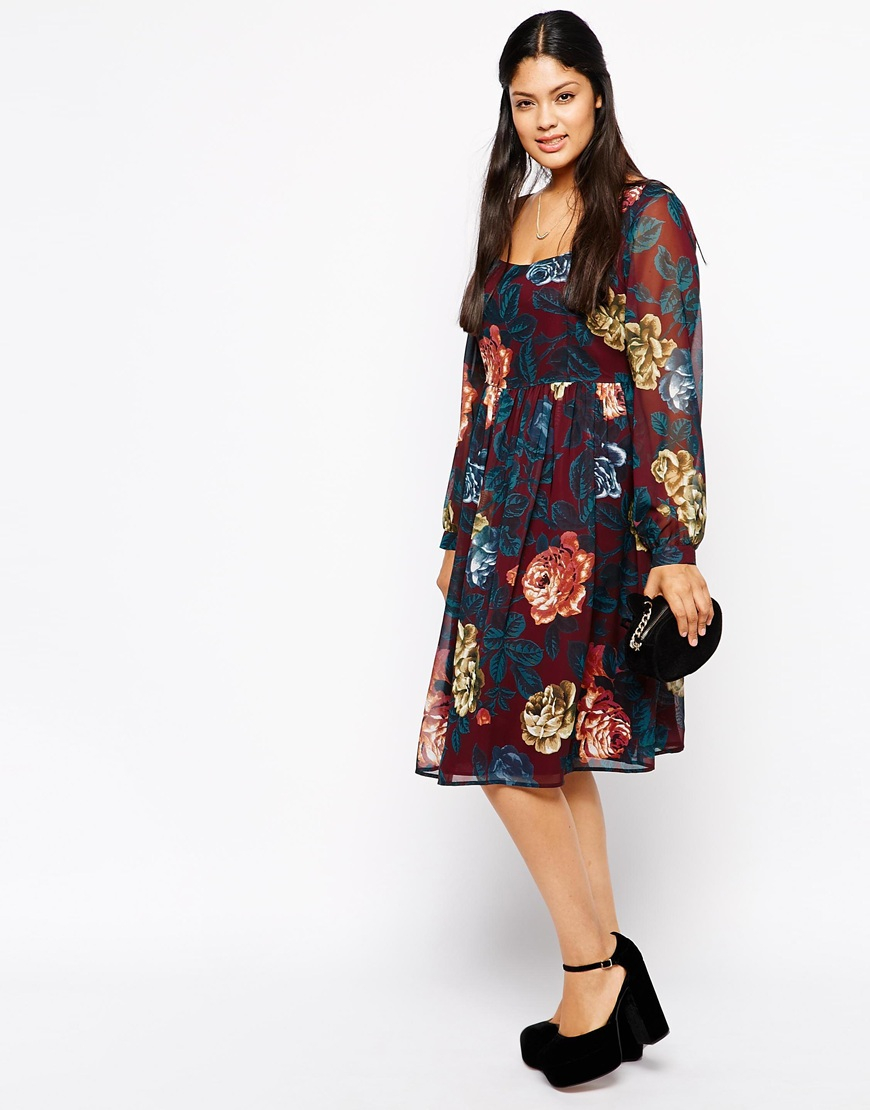 winter floral midi dress