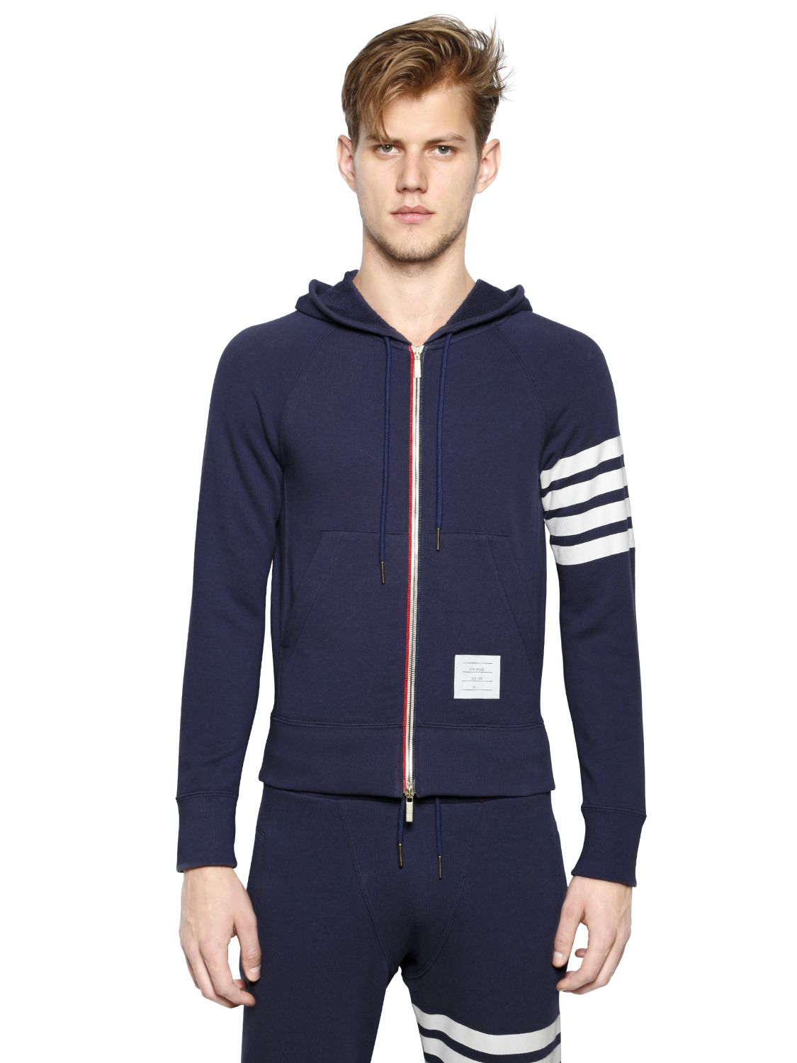 Download Thom Browne Striped Hooded Cotton Sweatshirt in Navy (Blue ...