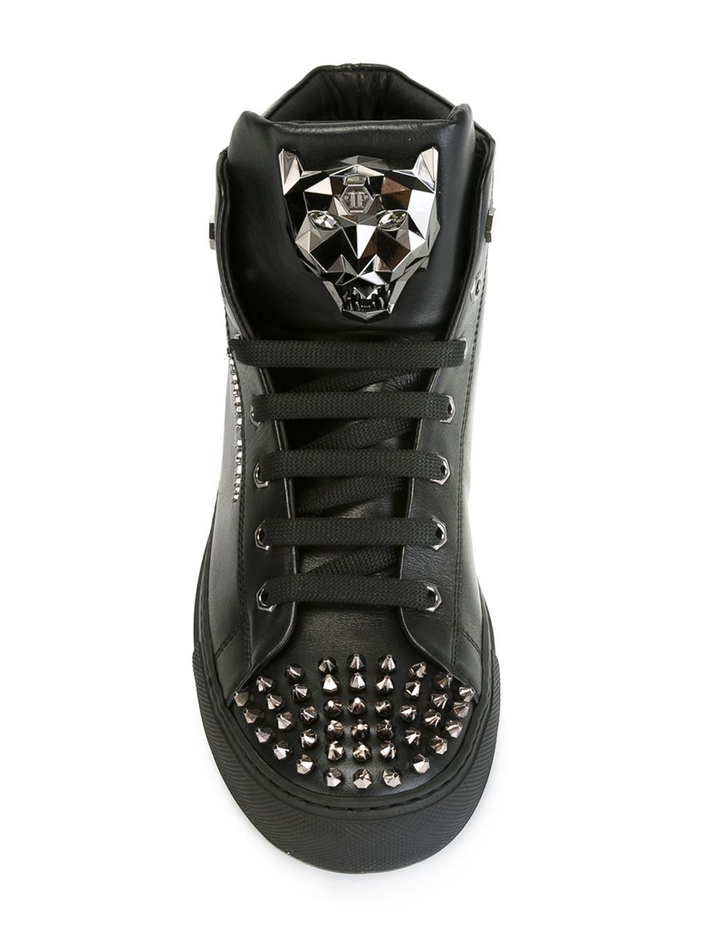 Philipp Plein Spike-Studded Leather High-Top Sneakers in Black for | Lyst