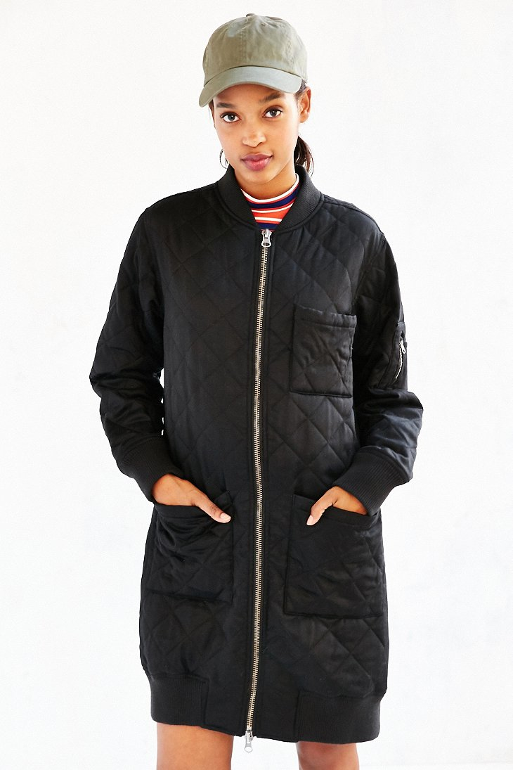 Silence + Noise Long Quilted Bomber Jacket in Black - Lyst