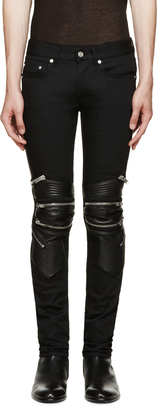 Saint Laurent Black Denim & Leather Biker Jeans for Men | Lyst