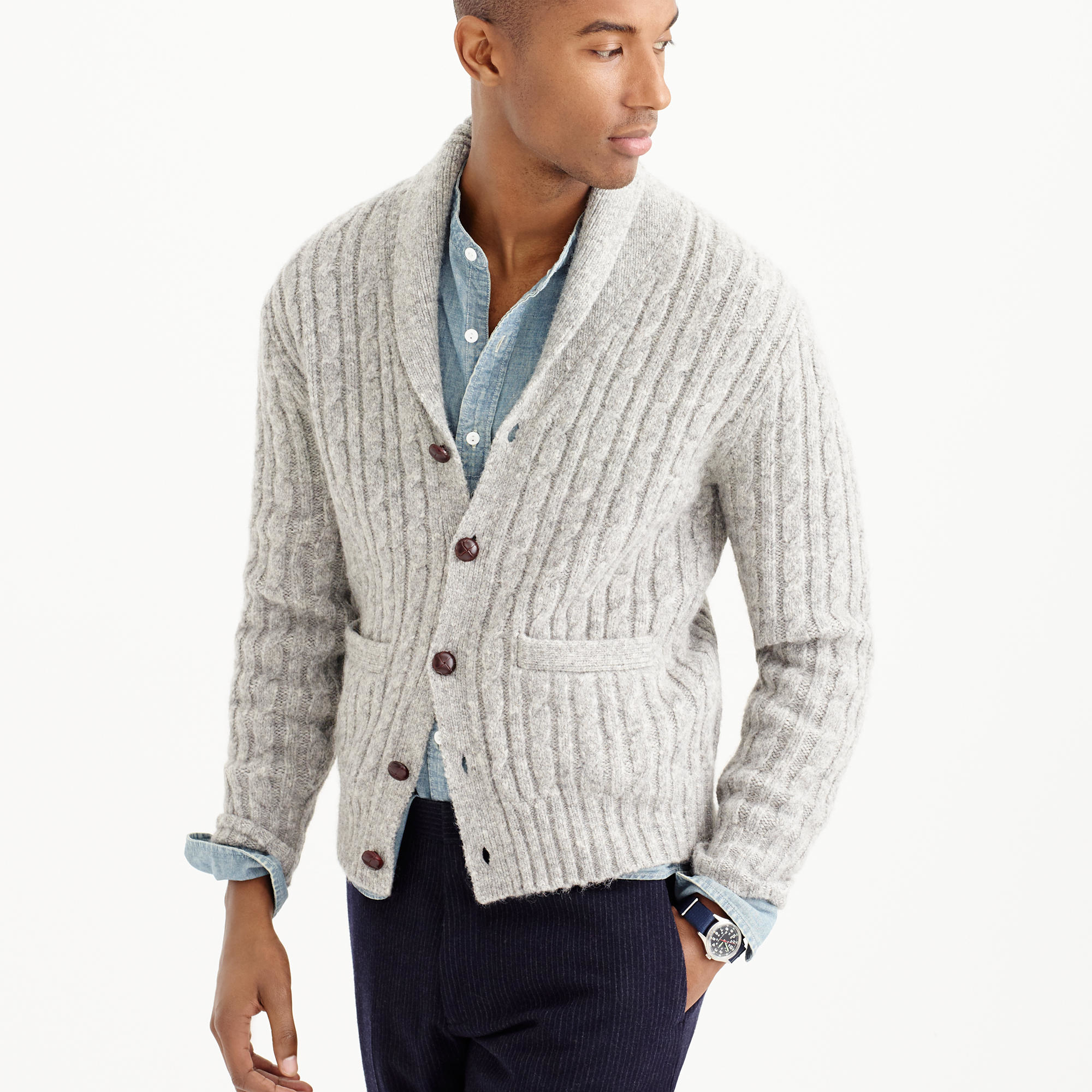 J Crew Wallace Barnes Wool Cable Cardigan In Metallic For Men Lyst