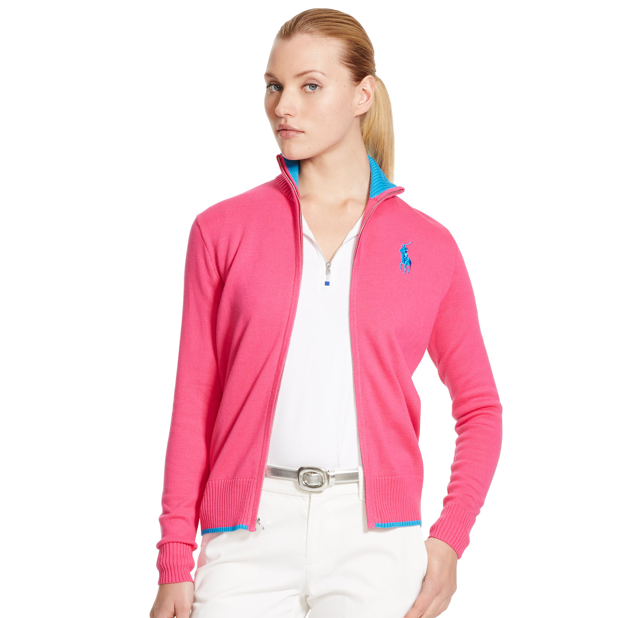 Ralph lauren golf Full-zip Mockneck Sweater in Pink | Lyst