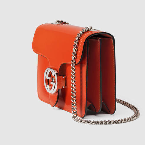 GUCCI Dollar Calfskin Interlocking G Shoulder Bag Sun Orange 1223174