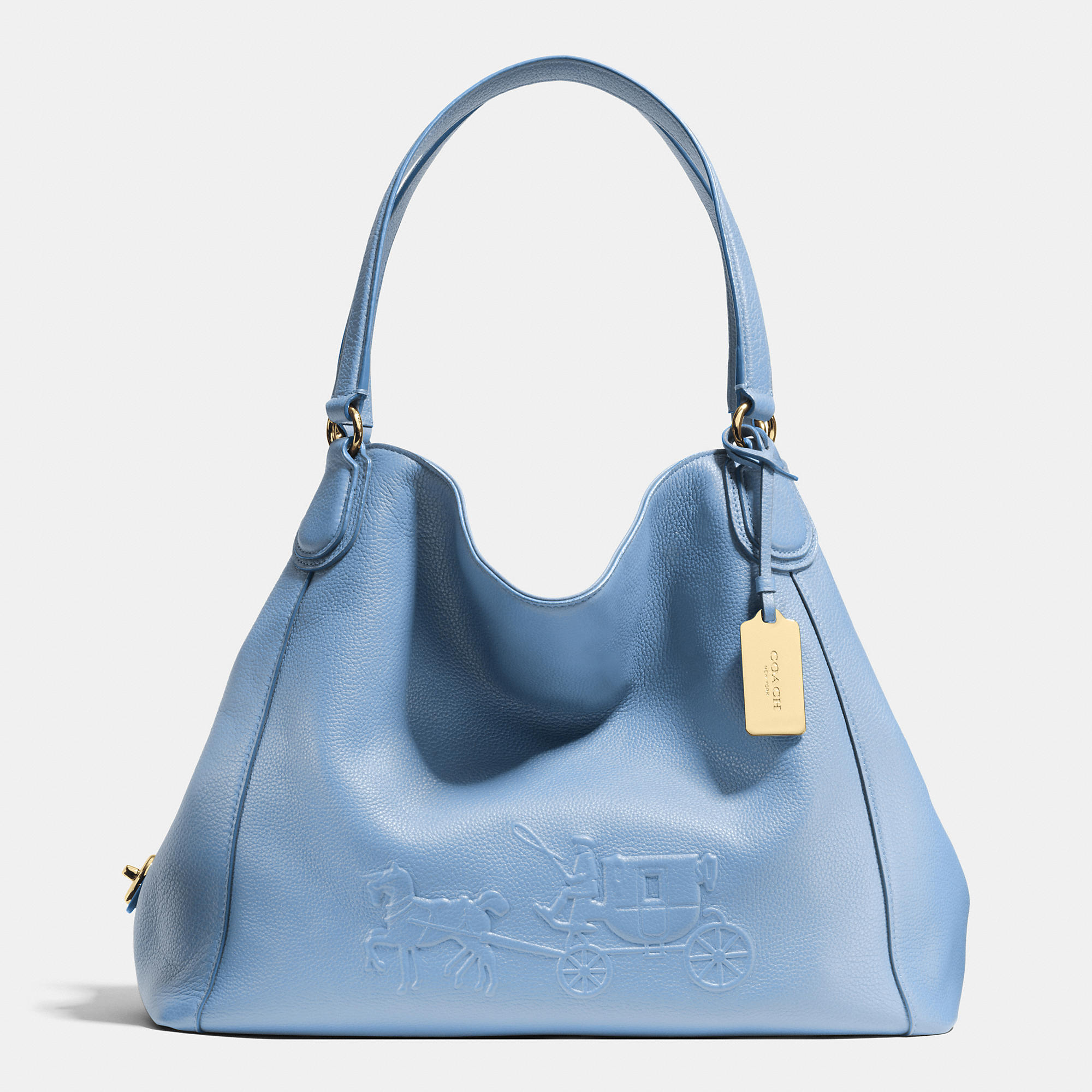 COACH Embossed Horse And Carriage Edie Shoulder Bag In Pebbled Leather in  Blue | Lyst