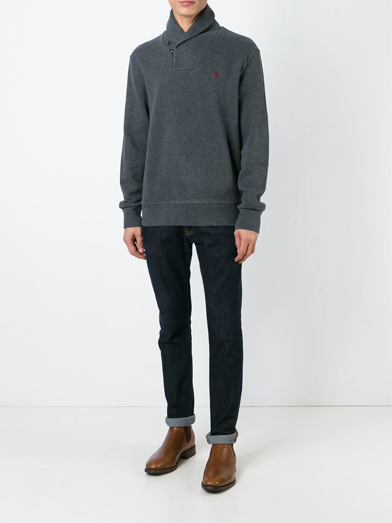 Polo Ralph Lauren Elbow Patch Sweater in Gray for Men | Lyst