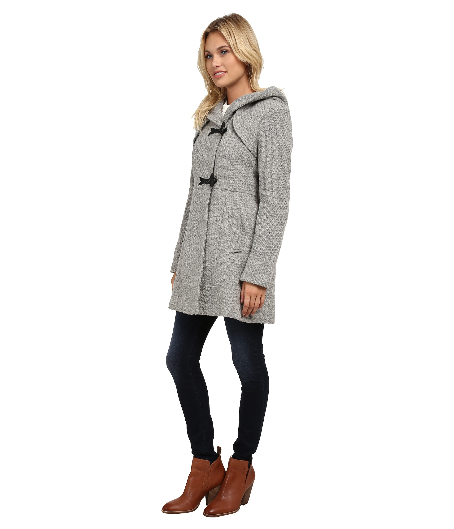 Jessica Simpson Braided Wool Duffle Coat With Hood in Gray - Lyst