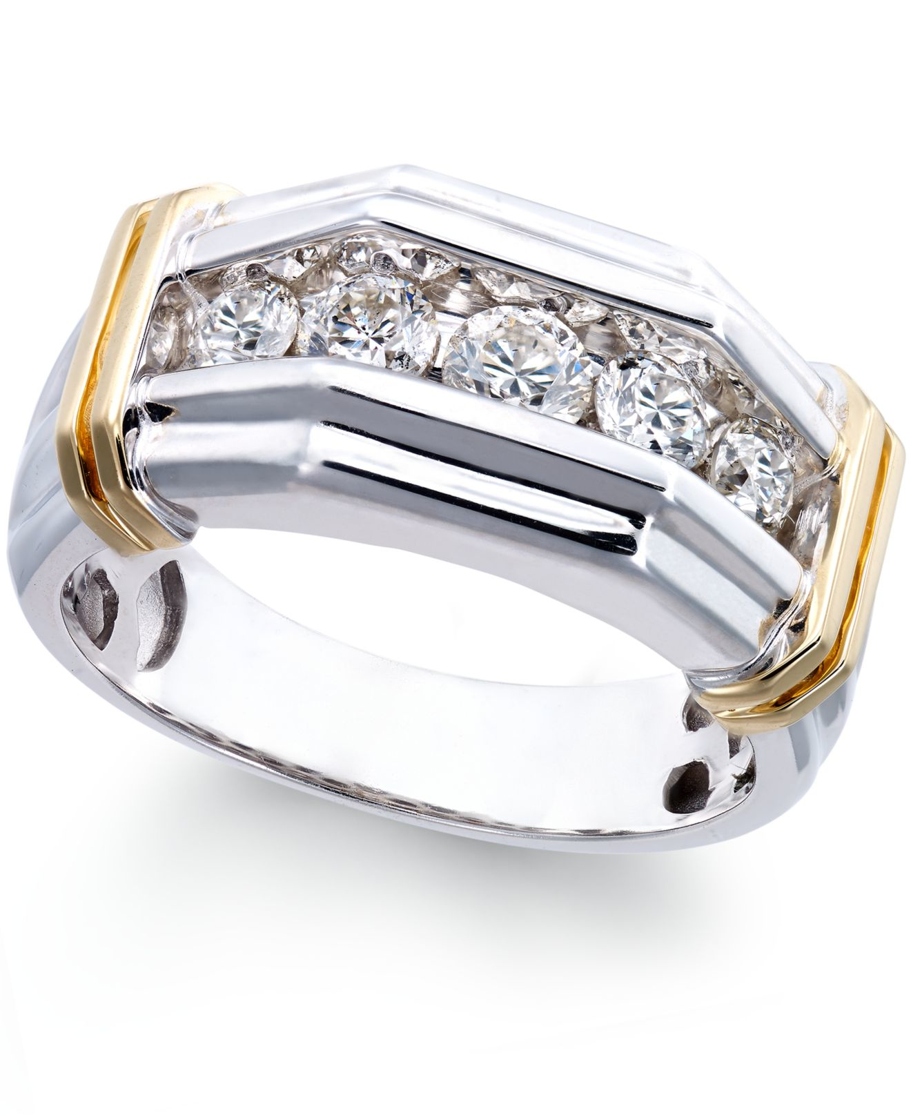 Macy's Men's Diamond (1 Ct. T.w.) Ring In 10k White And Yellow Gold in