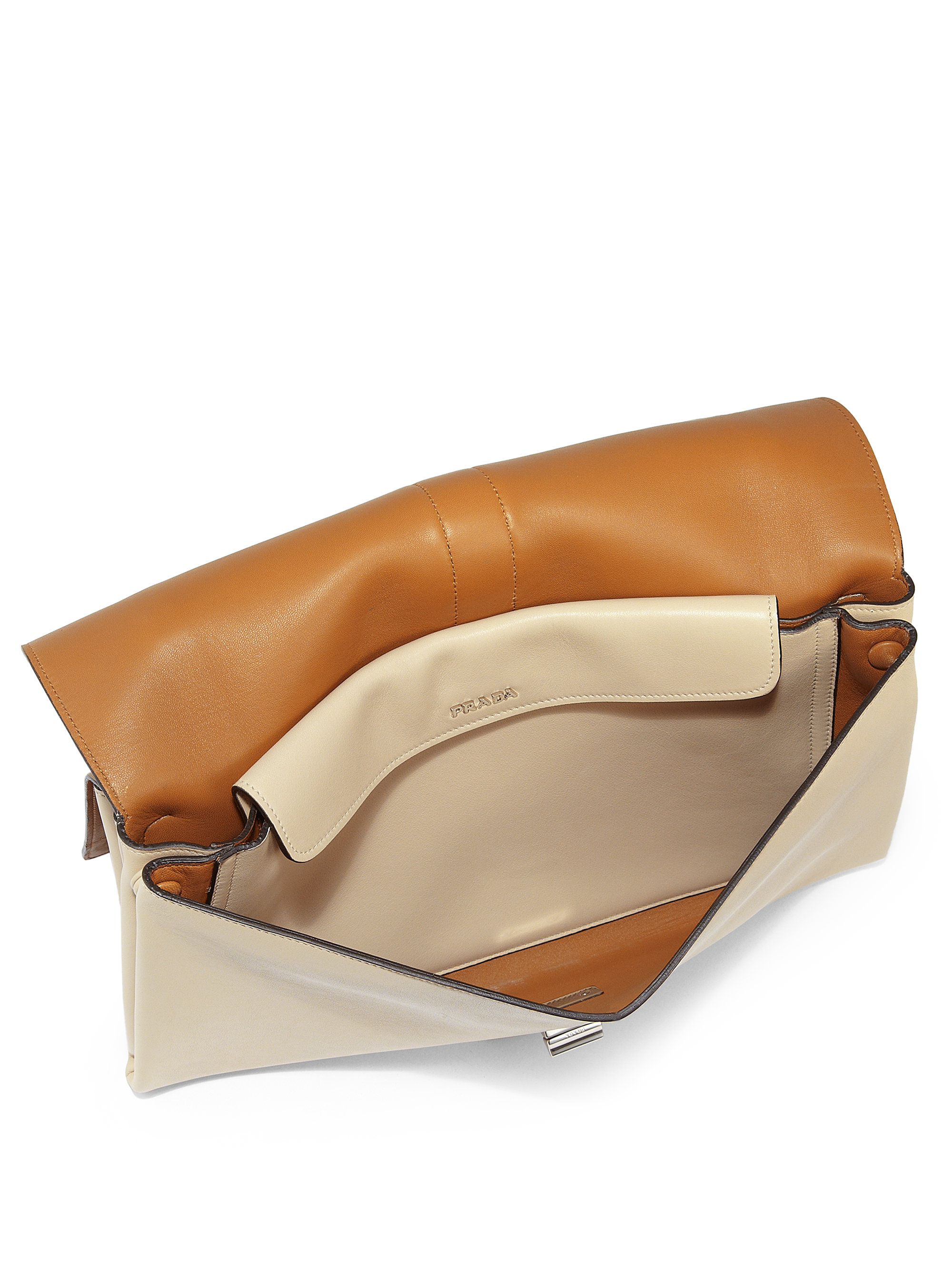 Prada Vitello Soft Double Shoulder Bag in Beige (CREAM-TAN) | Lyst  