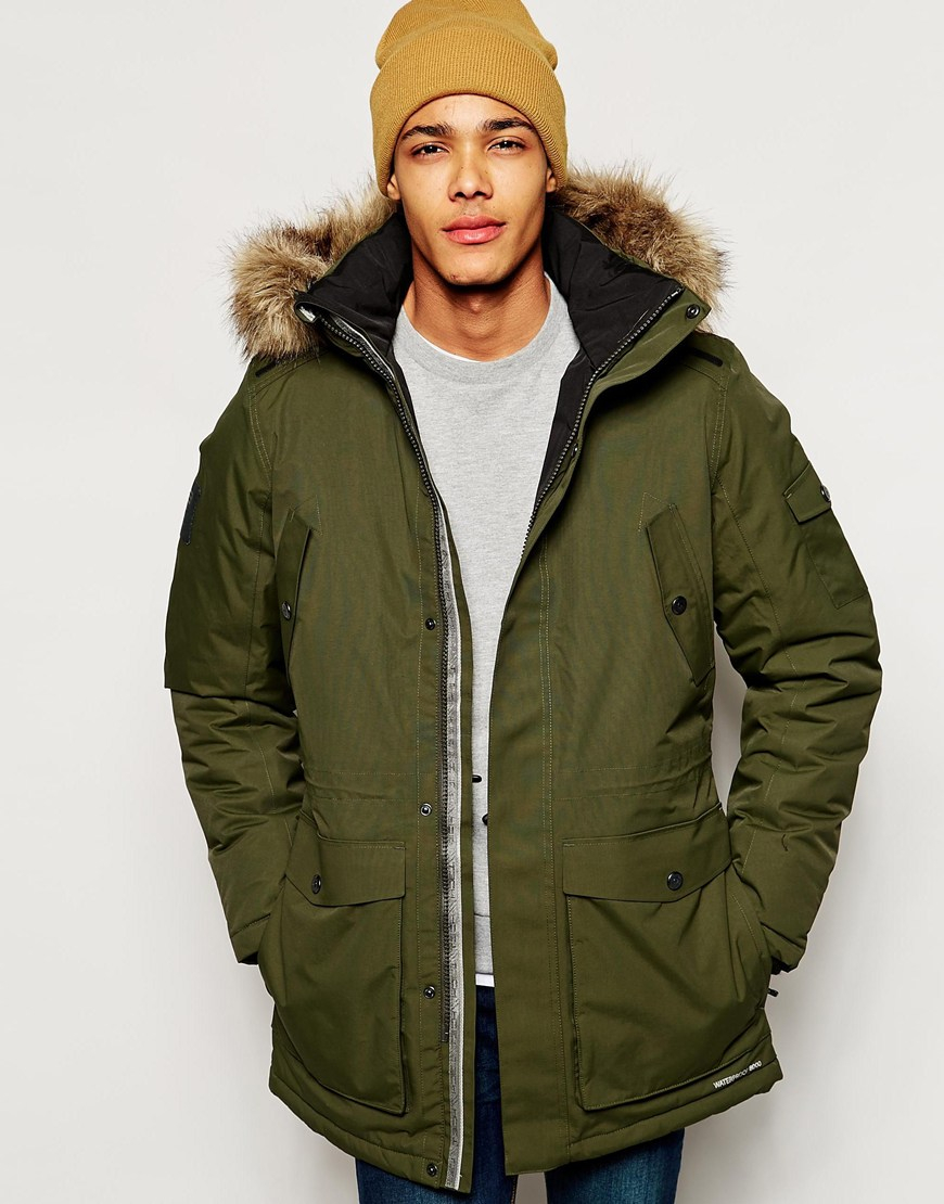 Jack & jones Parka With Bonded Seams & Faux Fur Hood in Green for Men ...