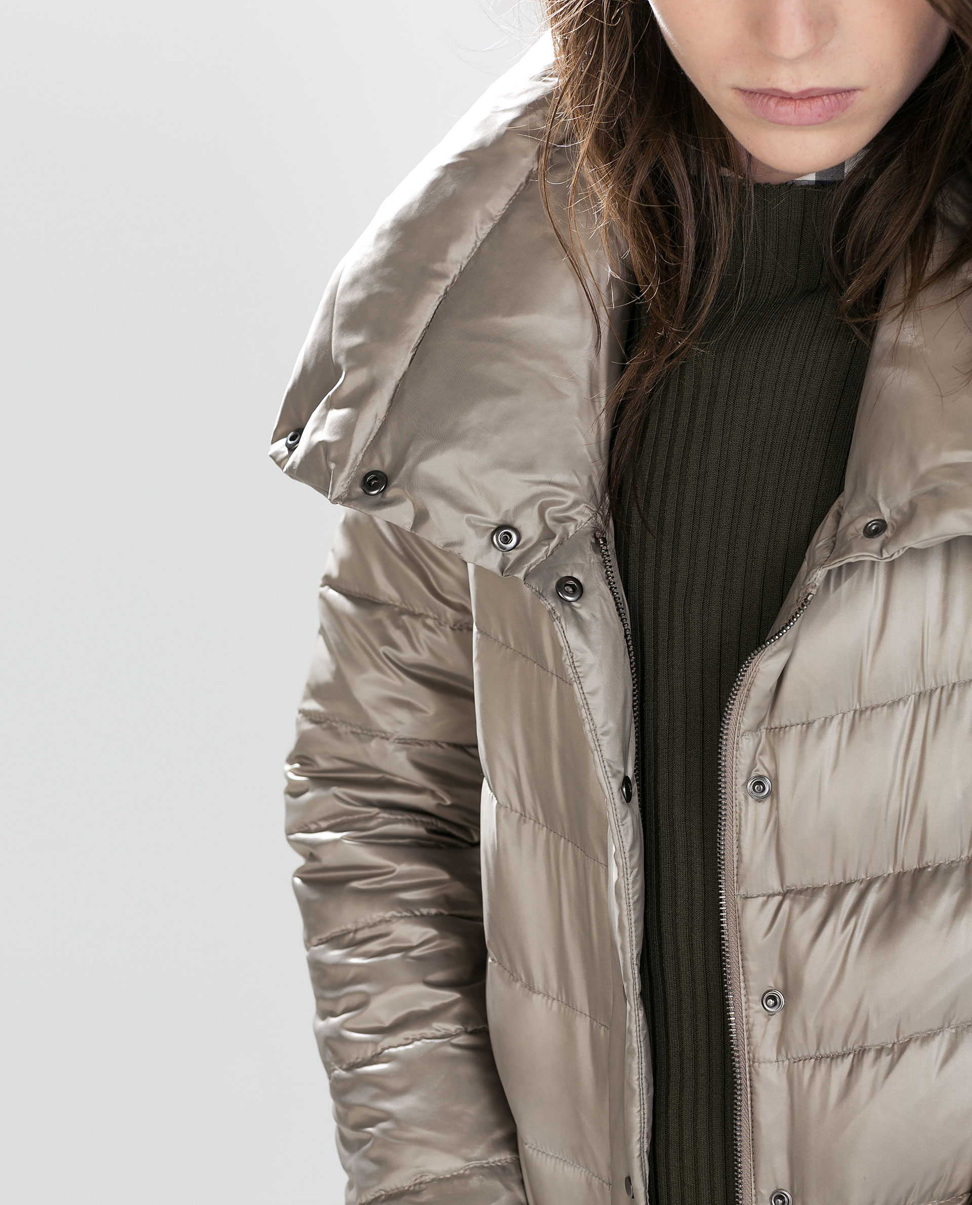 Zara Down Jacket With Oversized Collar in Gray (Stone) Lyst