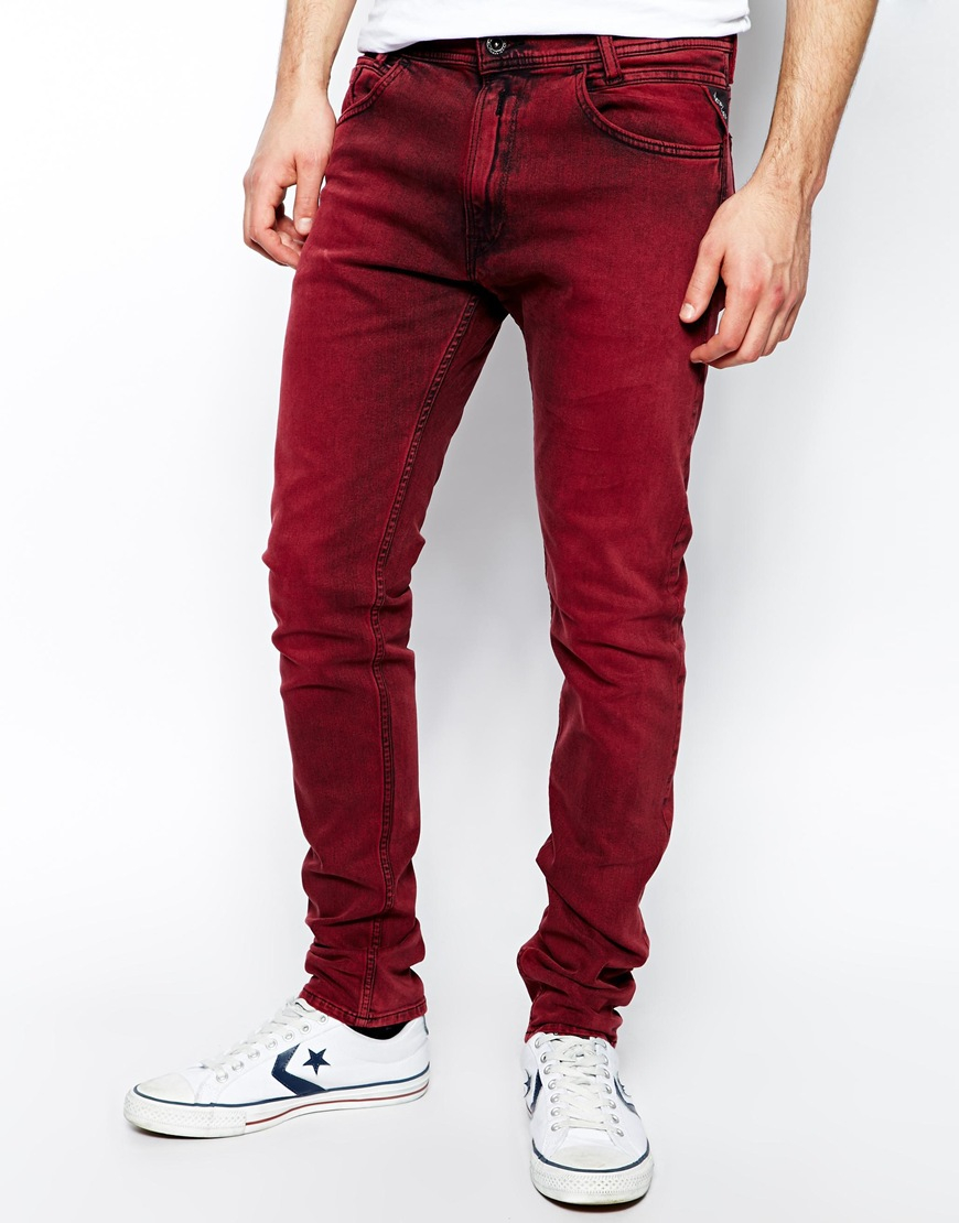 Traditioneel horizon Specificiteit Replay Jeans Jondrill Skinny Fit Stretch Red Overdye for Men | Lyst