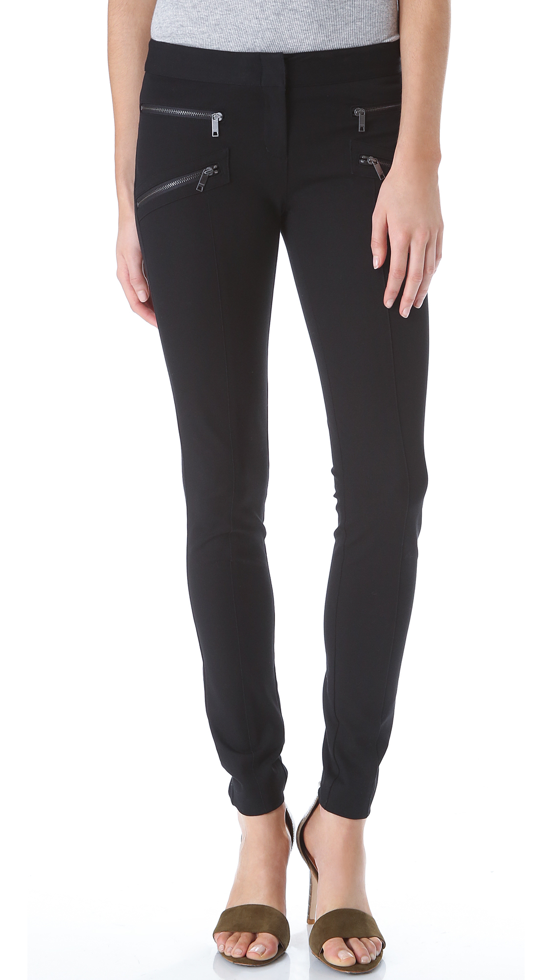 DKNY Skinny Pants with Zipper Pockets in Black | Lyst