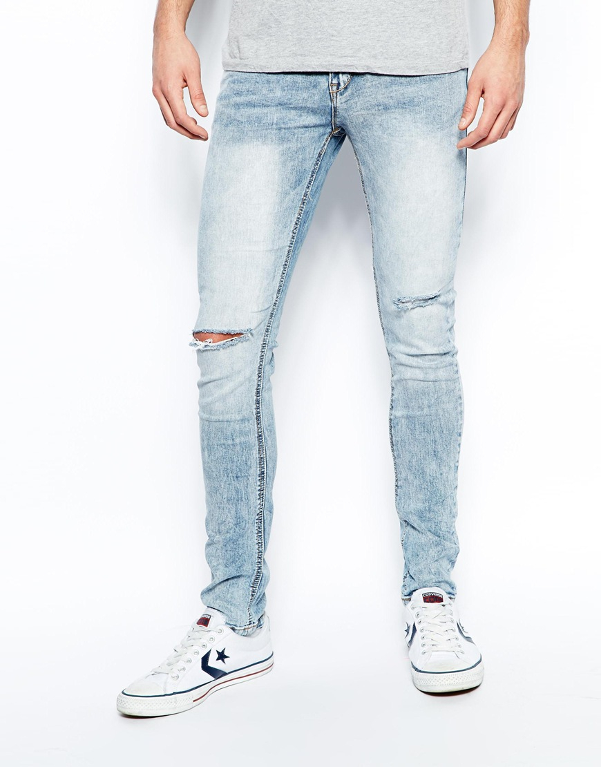 Pull&Bear Skinny Fit Jeans in Acid Wash in Blue for Men - Lyst