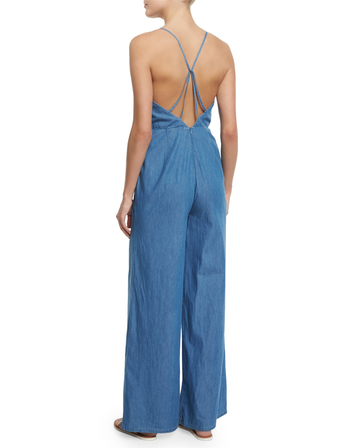 chambray wide leg jumpsuit